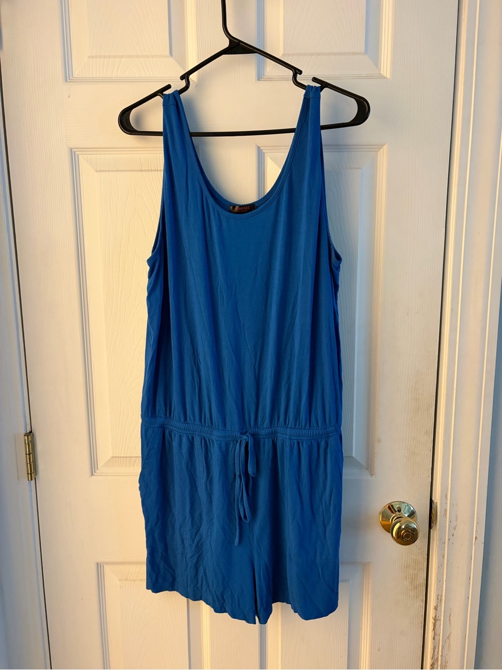 Casual Blue Sleeveless Drawstring Romper Dress